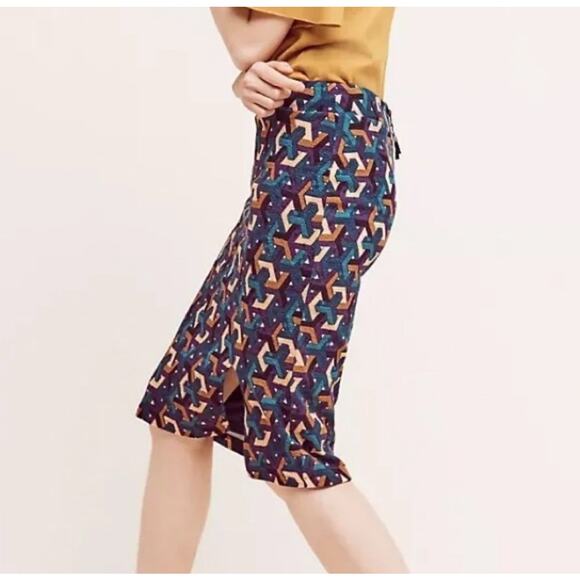 Maeve Print  Pencil Skirt Turquoise  Geometric Patterns  Lined Colorful Career M - Picture 1 of 10